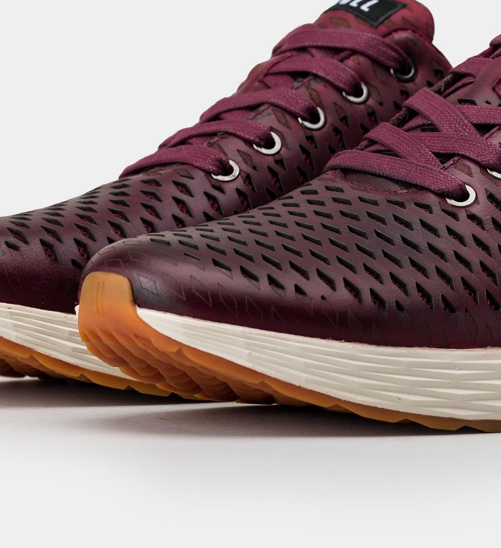 Men NOBULL Leather Running Shoes Burgundy | OWHBP-8461