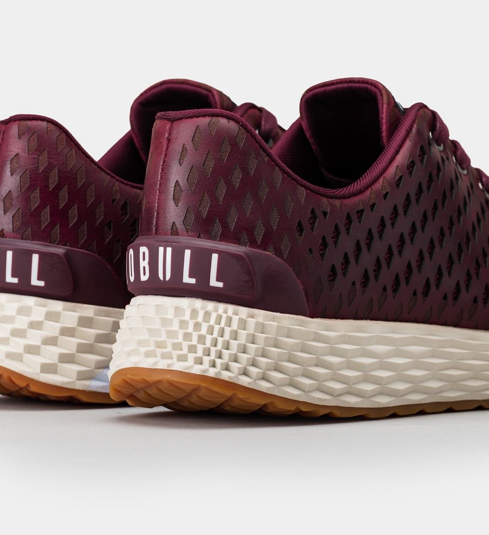 Men NOBULL Leather Running Shoes Burgundy | OWHBP-8461