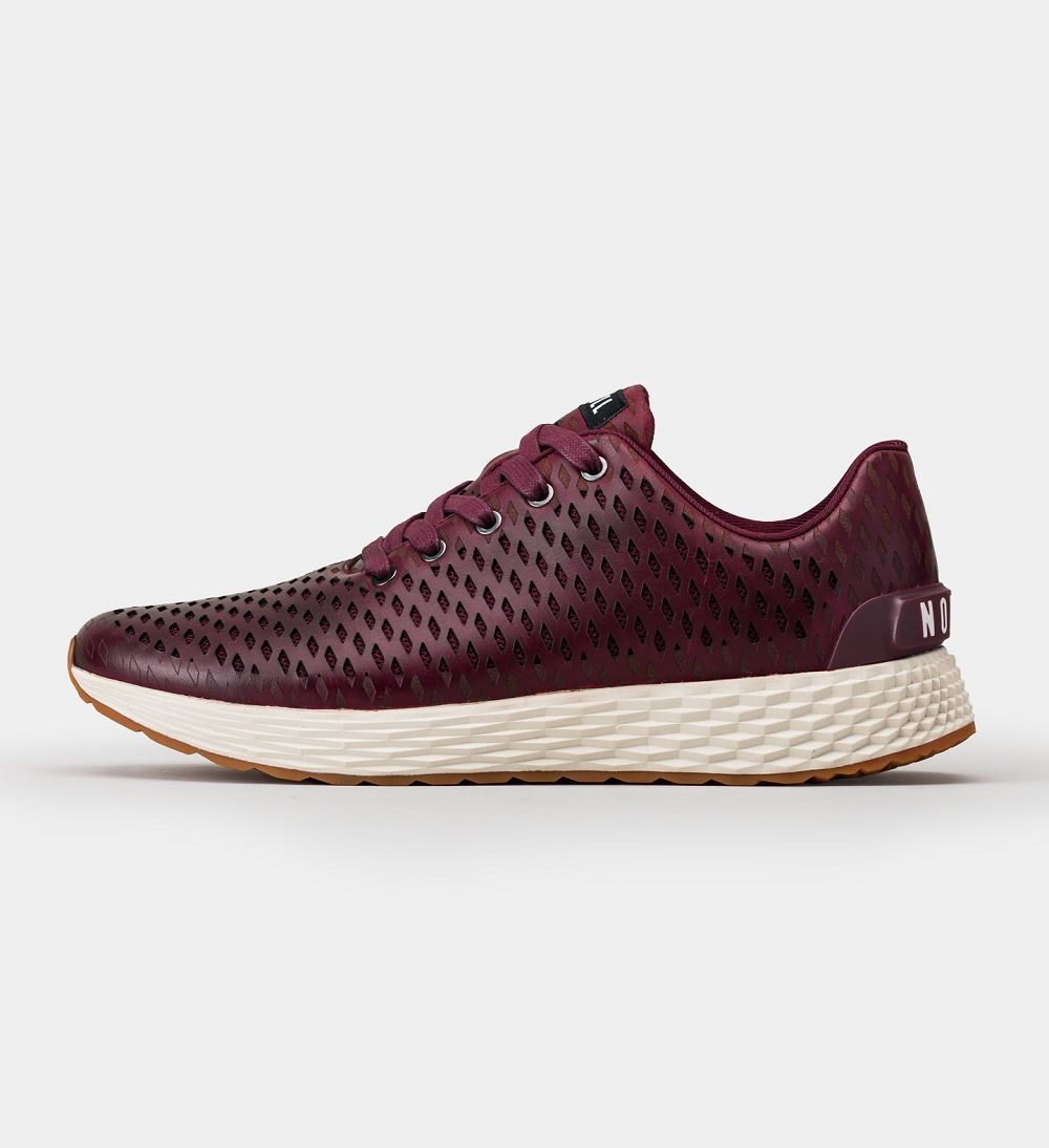 Men NOBULL Leather Running Shoes Burgundy | OWHBP-8461