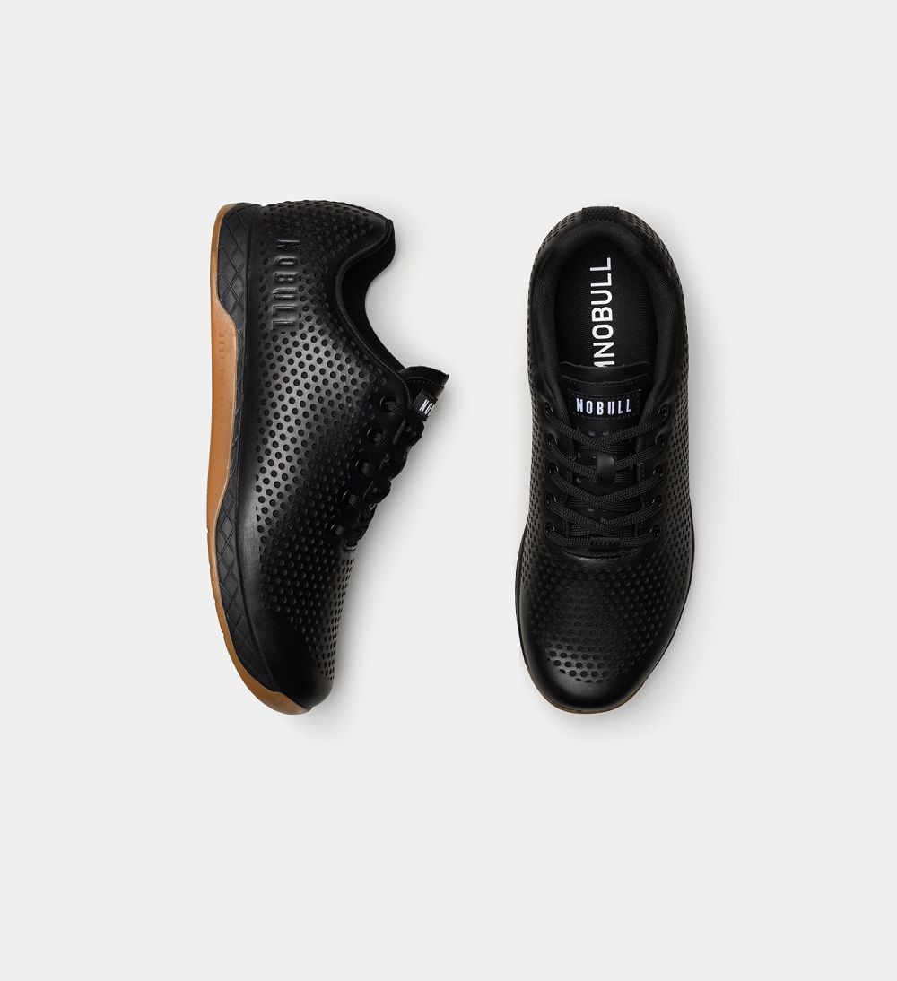 Men NOBULL Leather Training Shoes Black | OBHEZ-1894