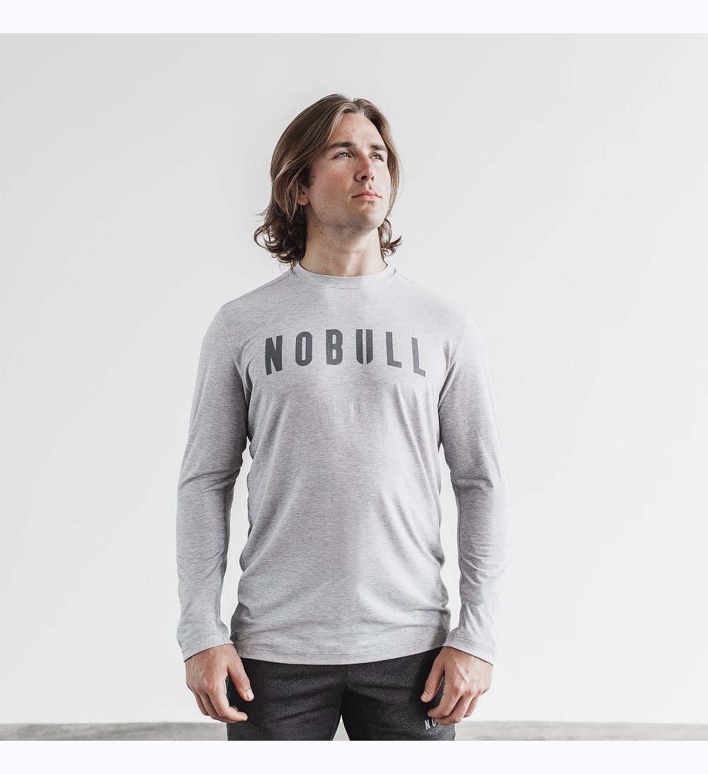 Men NOBULL Long Sleeve T-Shirt Light Heather Grey | UGATJ-4962