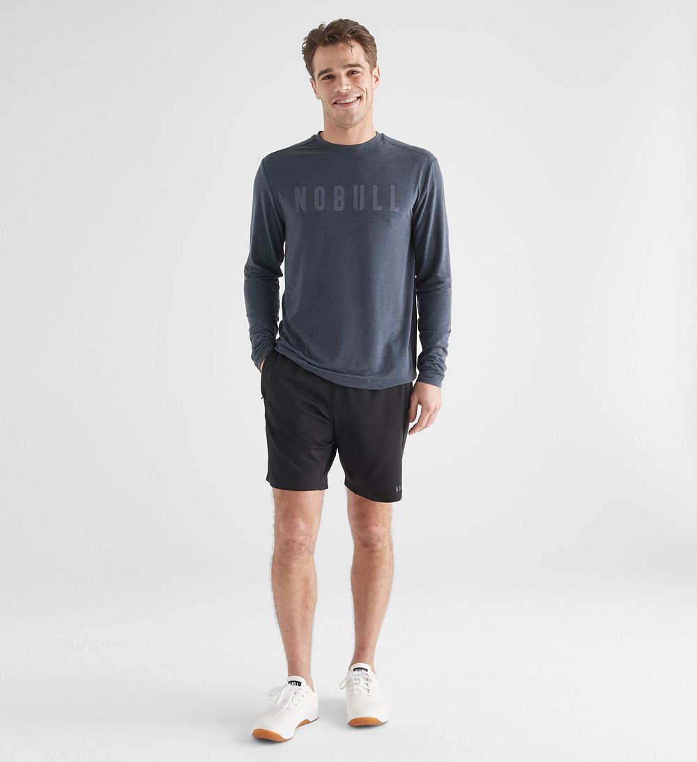 Men NOBULL Long Sleeve T-Shirt Navy | SNCPT-9358