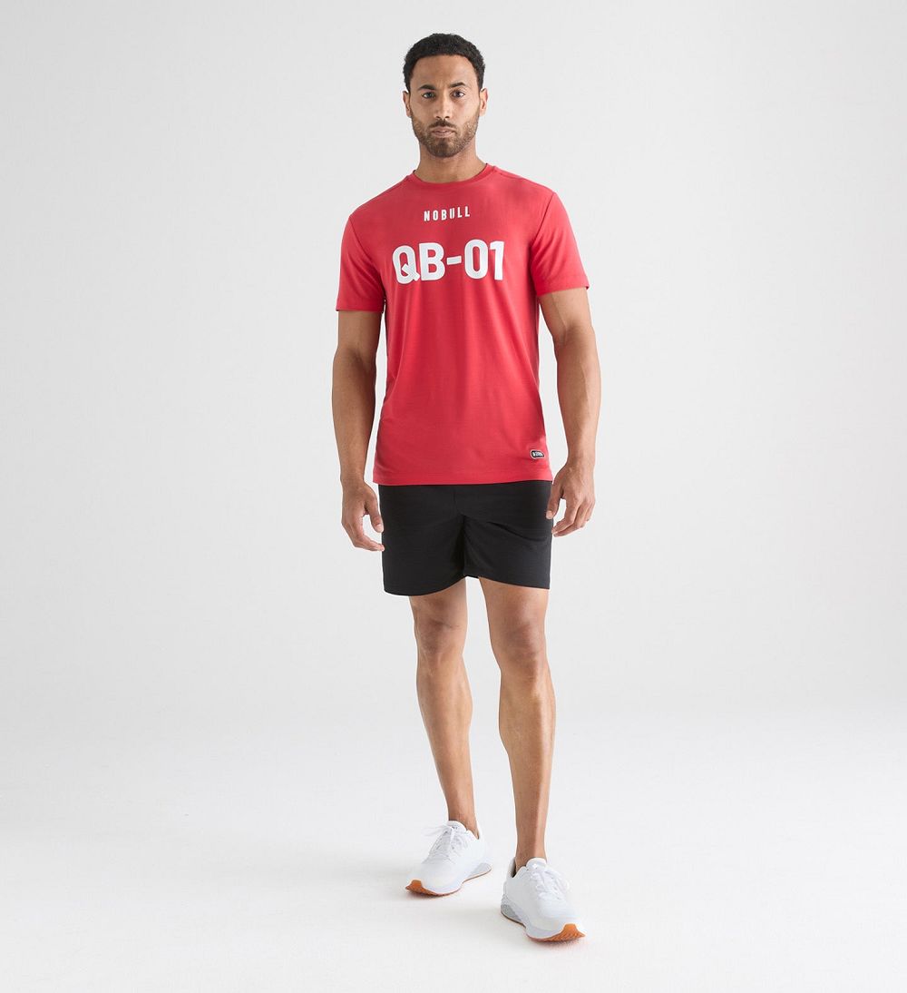 Men NOBULL NFL Combine QB1 T-Shirt True Red | BNVJI-1427