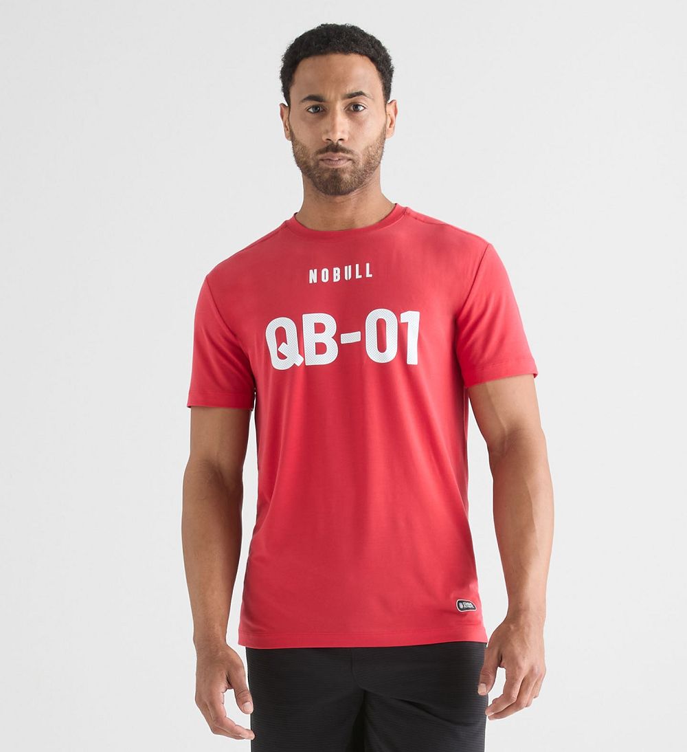 Men NOBULL NFL Combine QB1 T-Shirt True Red | BNVJI-1427