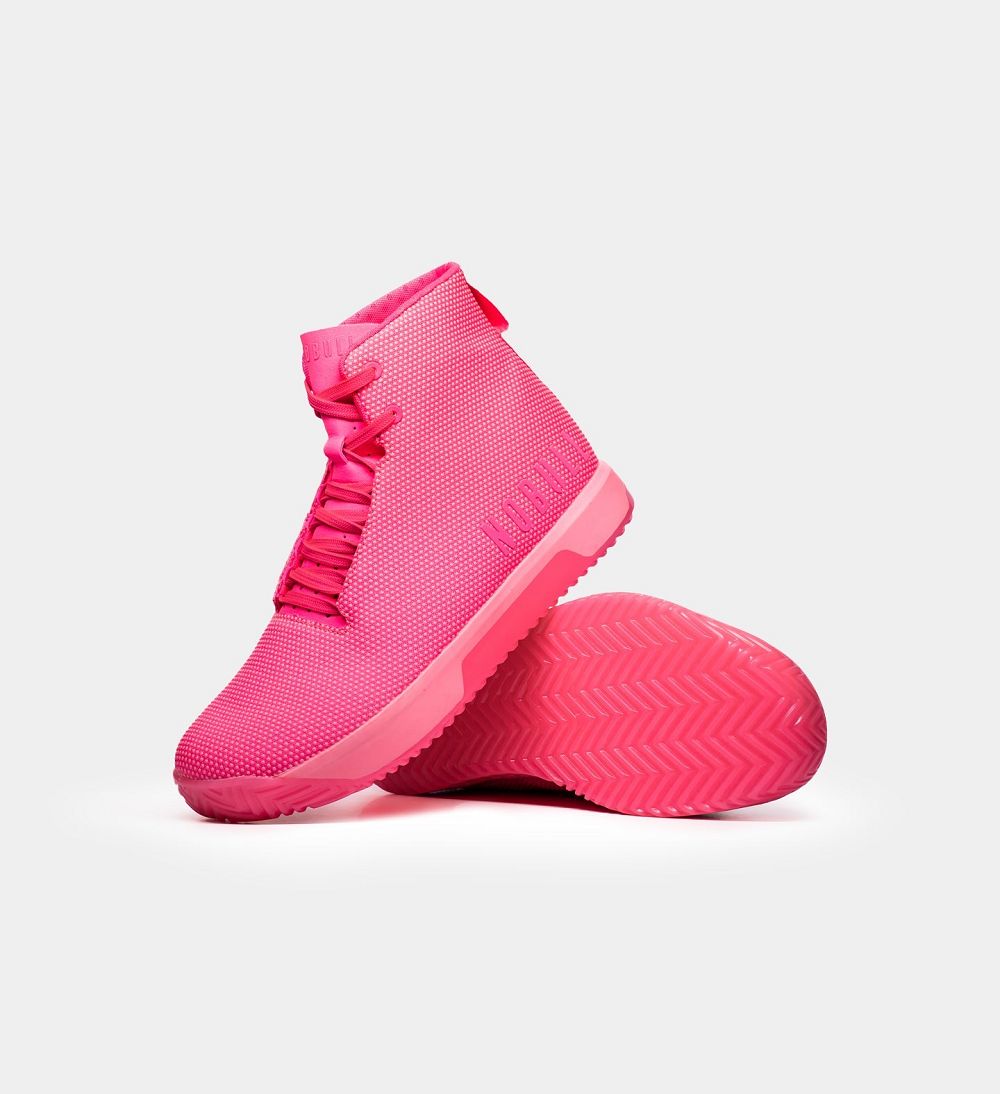 Men NOBULL Neon High-Top IMPACT Training Shoes Neon Pink | DHBXG-4231