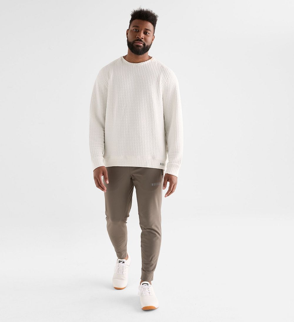 Men NOBULL Quilted Crew Pullover White | EJLWV-0346