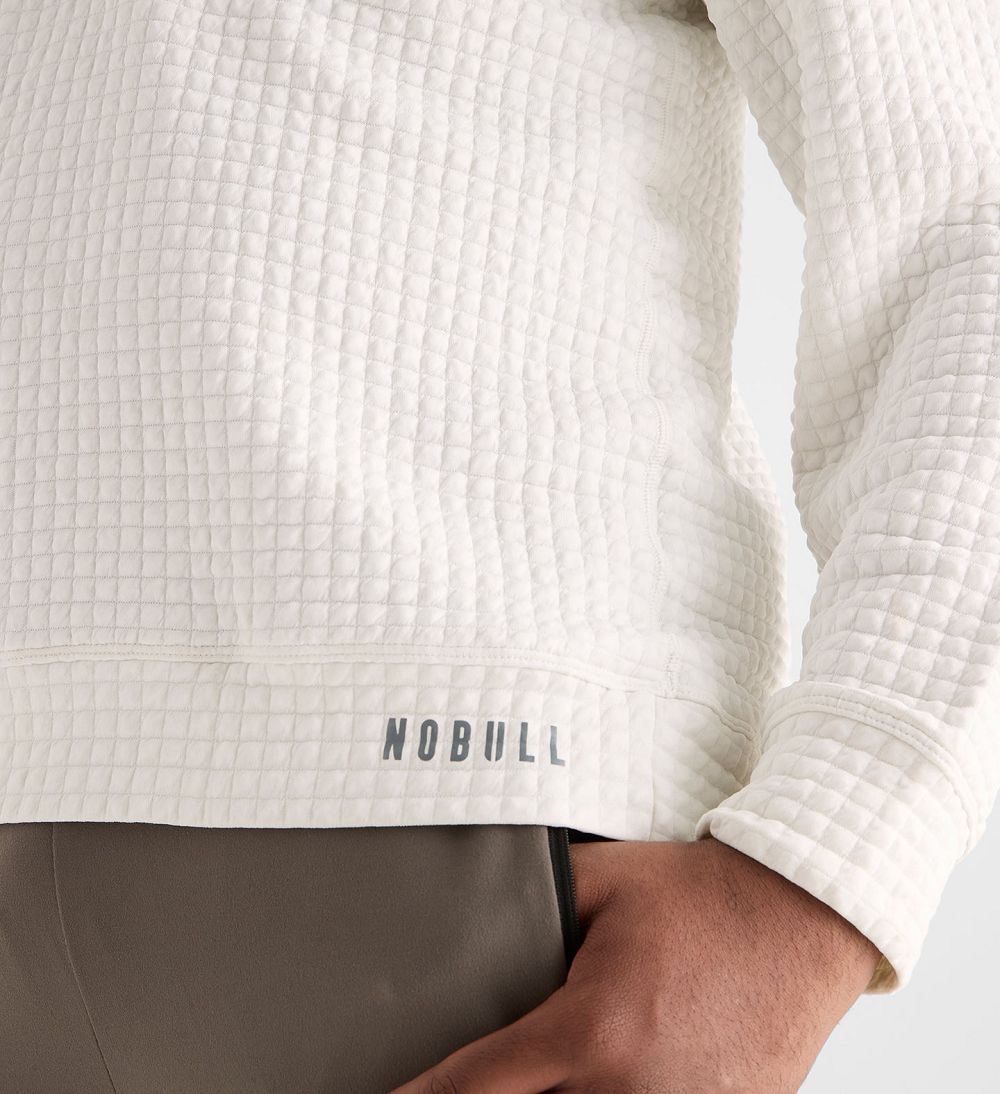 Men NOBULL Quilted Crew Pullover White | EJLWV-0346