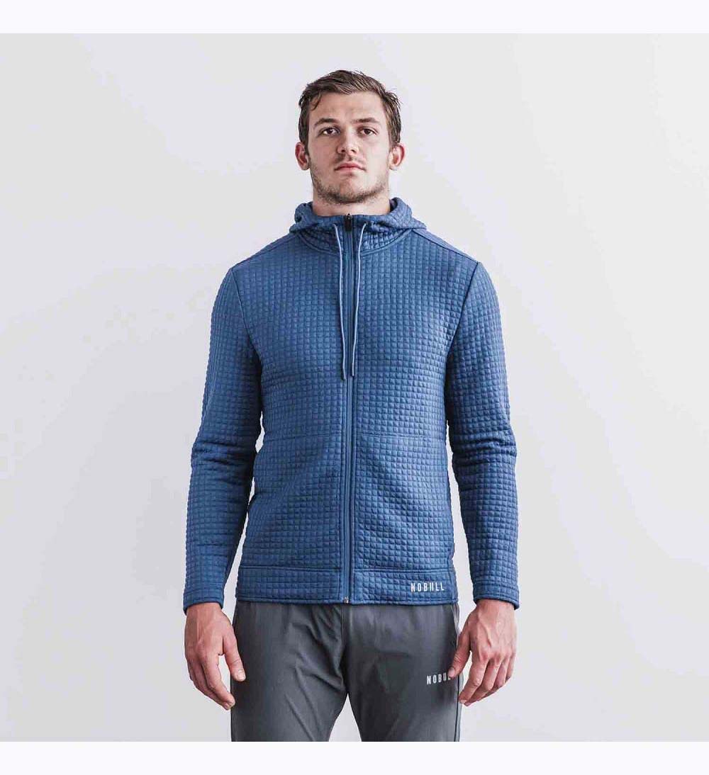 Men NOBULL Quilted Zip-Up Jacket Coastal Blue | ZTNQY-2314