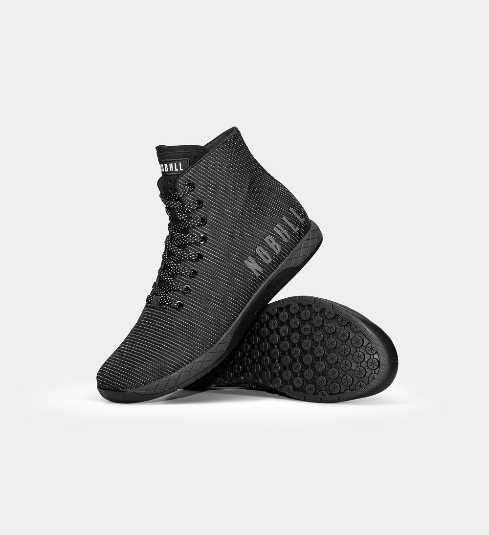 Men NOBULL Reflective Woven High-Top OUTWORK Training Shoes Black Reflective | LAFCE-1270