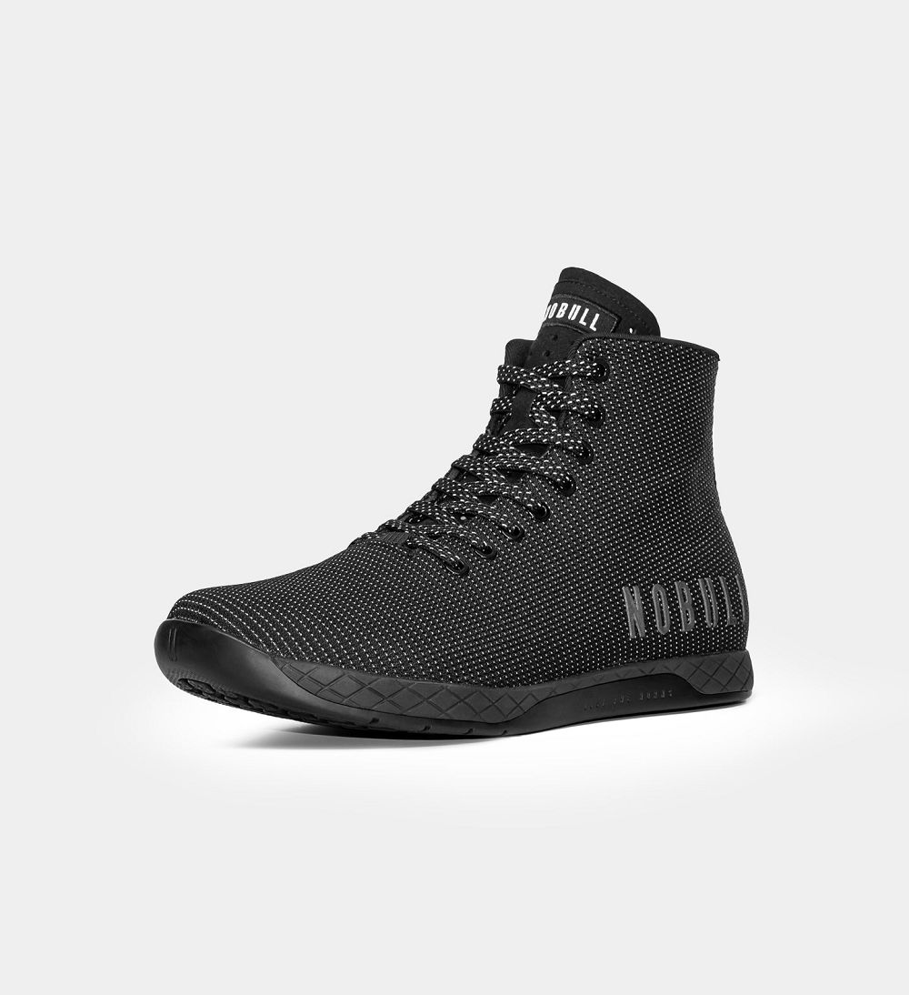 Men NOBULL Reflective Woven High-Top OUTWORK Training Shoes Black Reflective | LAFCE-1270