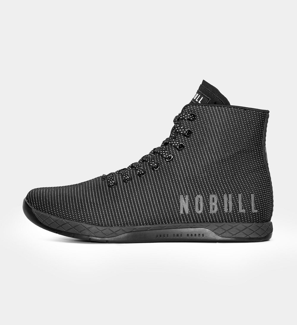 Men NOBULL Reflective Woven High-Top OUTWORK Training Shoes Black Reflective | LAFCE-1270