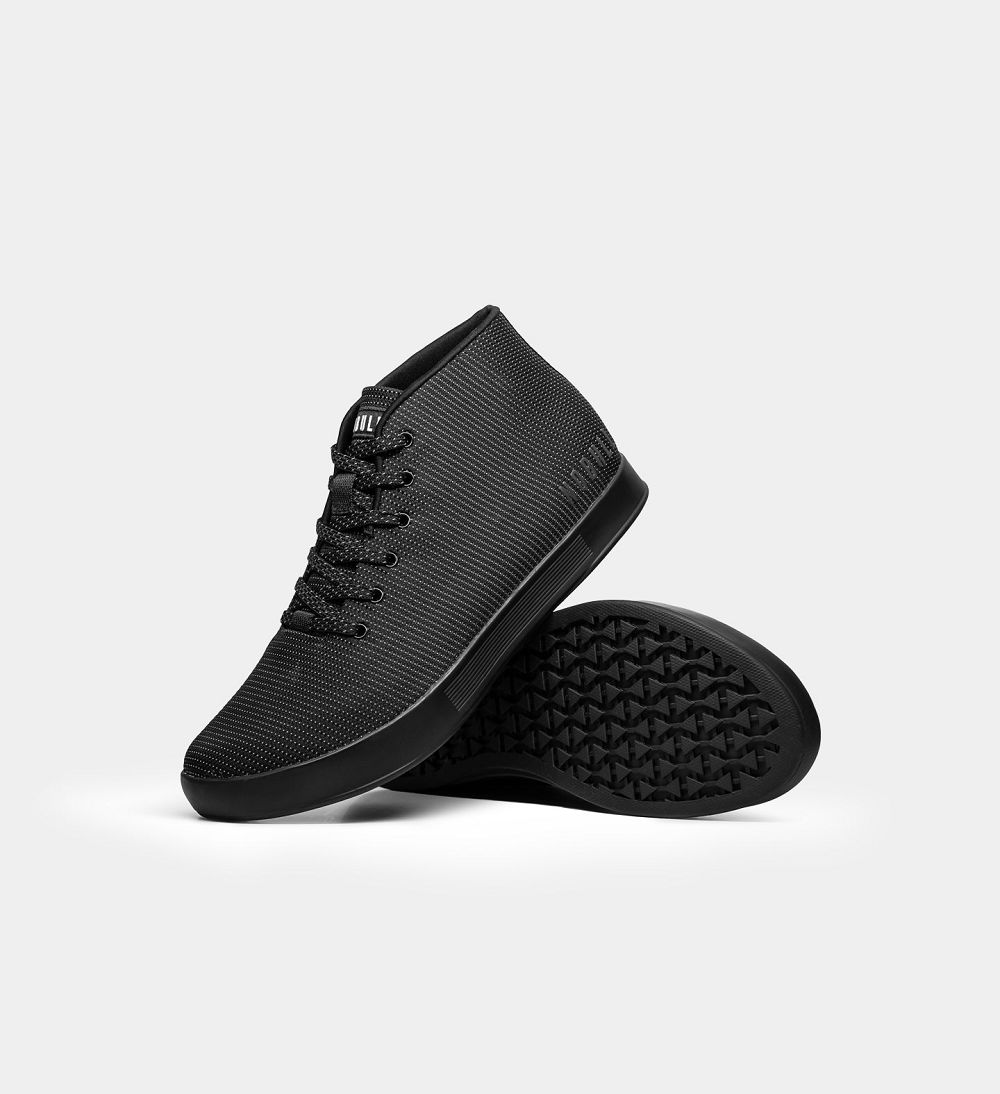 Men NOBULL Reflective Woven Mid Cupsole Training Shoes Black Reflective | FTKJE-7528