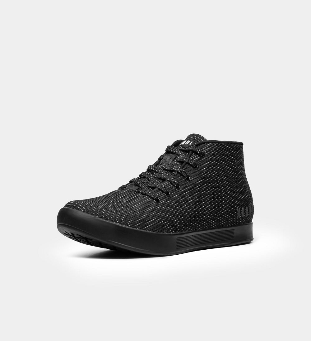 Men NOBULL Reflective Woven Mid Cupsole Training Shoes Black Reflective | FTKJE-7528