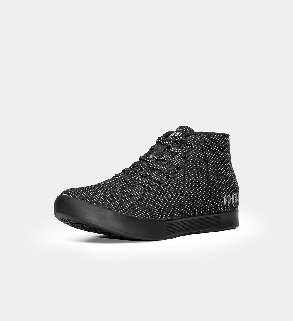 Men NOBULL Reflective Woven Mid Cupsole Training Shoes Black Reflective | FTKJE-7528