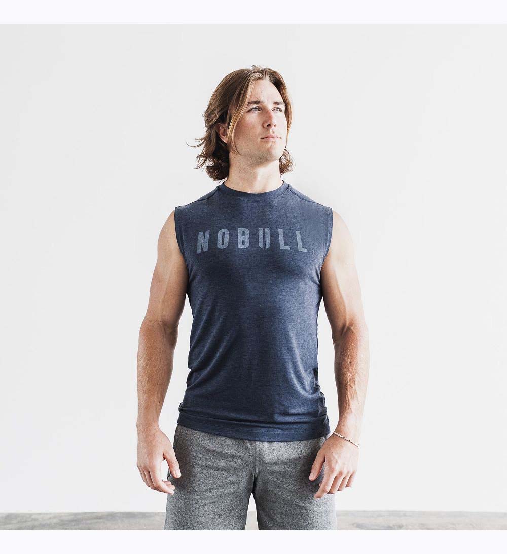 Men NOBULL Sleeveless Tanks Navy | EDHIN-2438