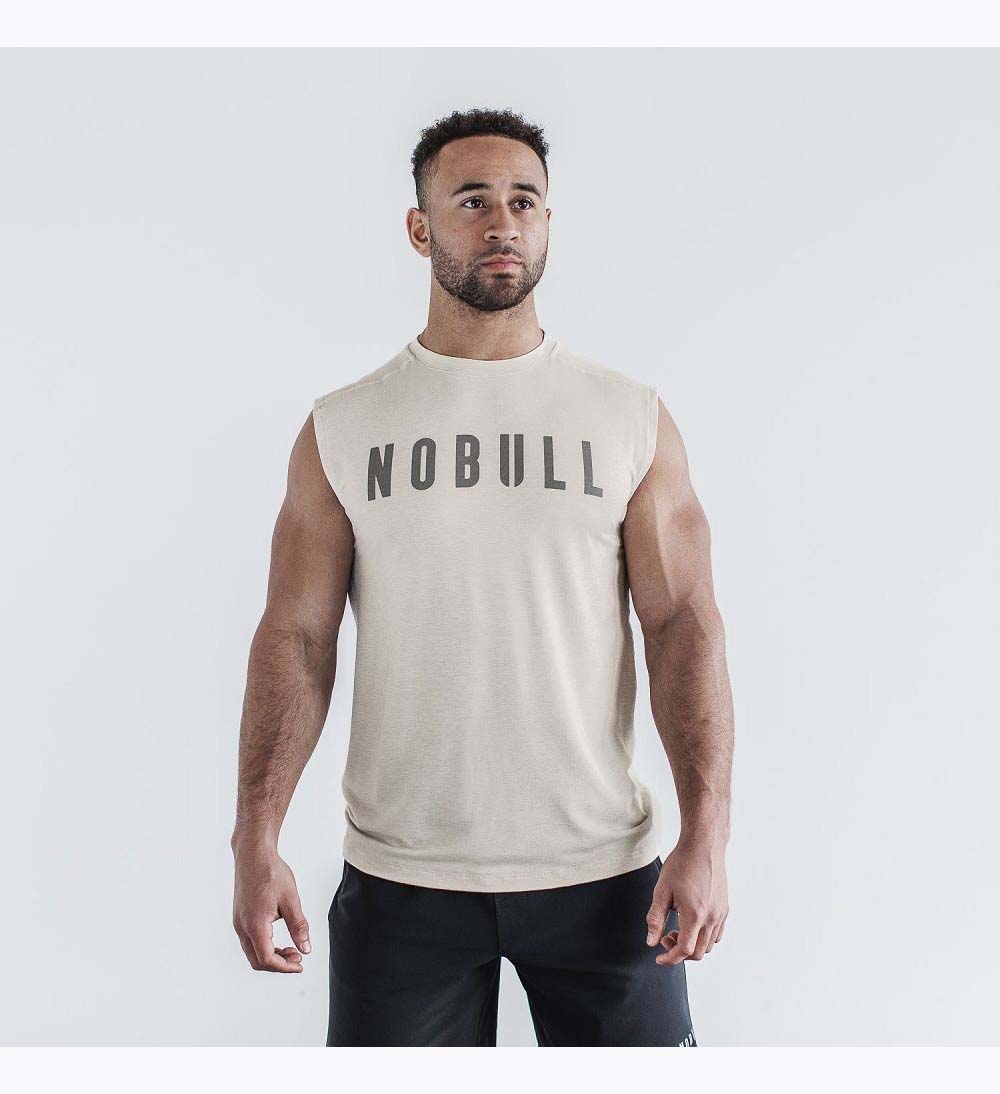 Men NOBULL Sleeveless Tanks Oatmeal | KCWJE-1732