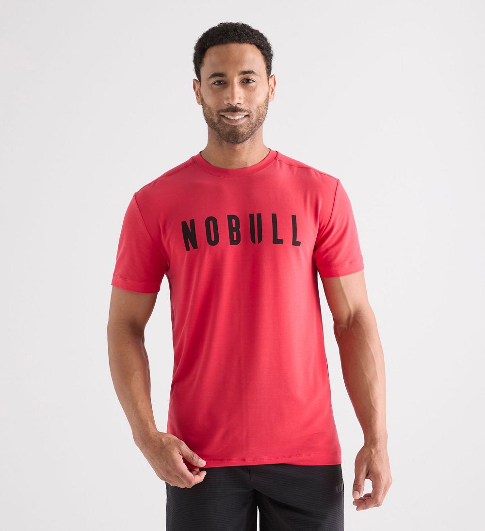 Men NOBULL T-Shirt True Red | NHJXV-4618