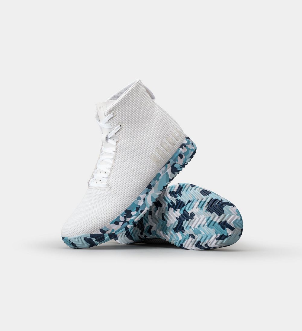 Men NOBULL Wild High-Top IMPACT Training Shoes White Blue | YAEGN-1278