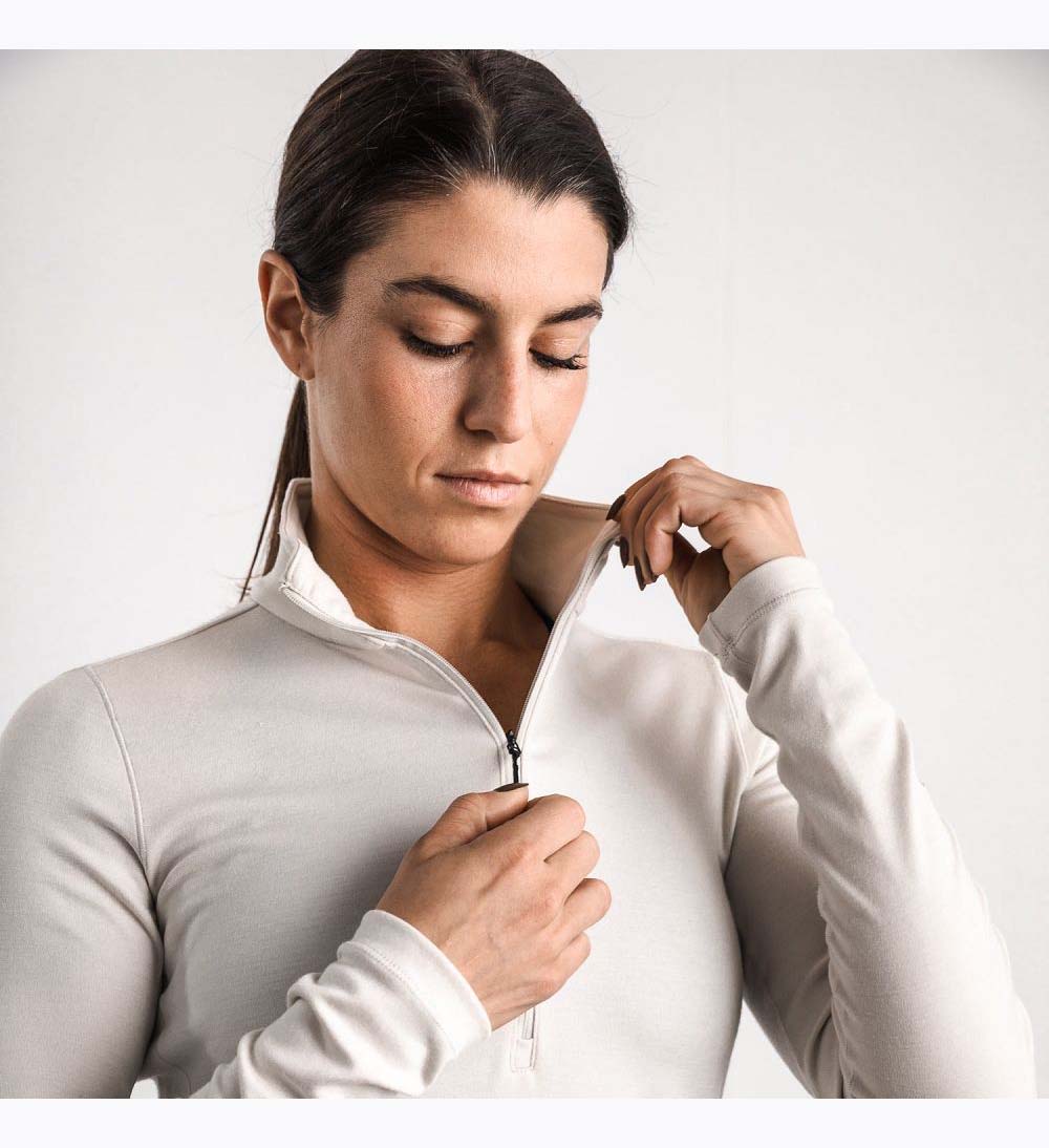 Women NOBULL Blended Merino Wool 1/4 Zip Pullover White | TZJOK-2463