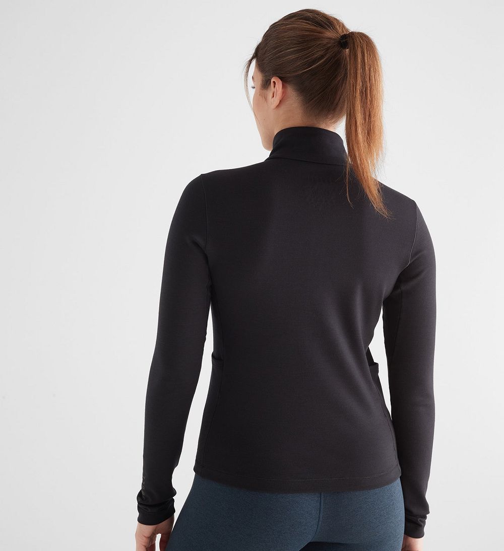 Women NOBULL Blended Merino Wool 1/4 Zip Pullover Black | XPBWV-7801