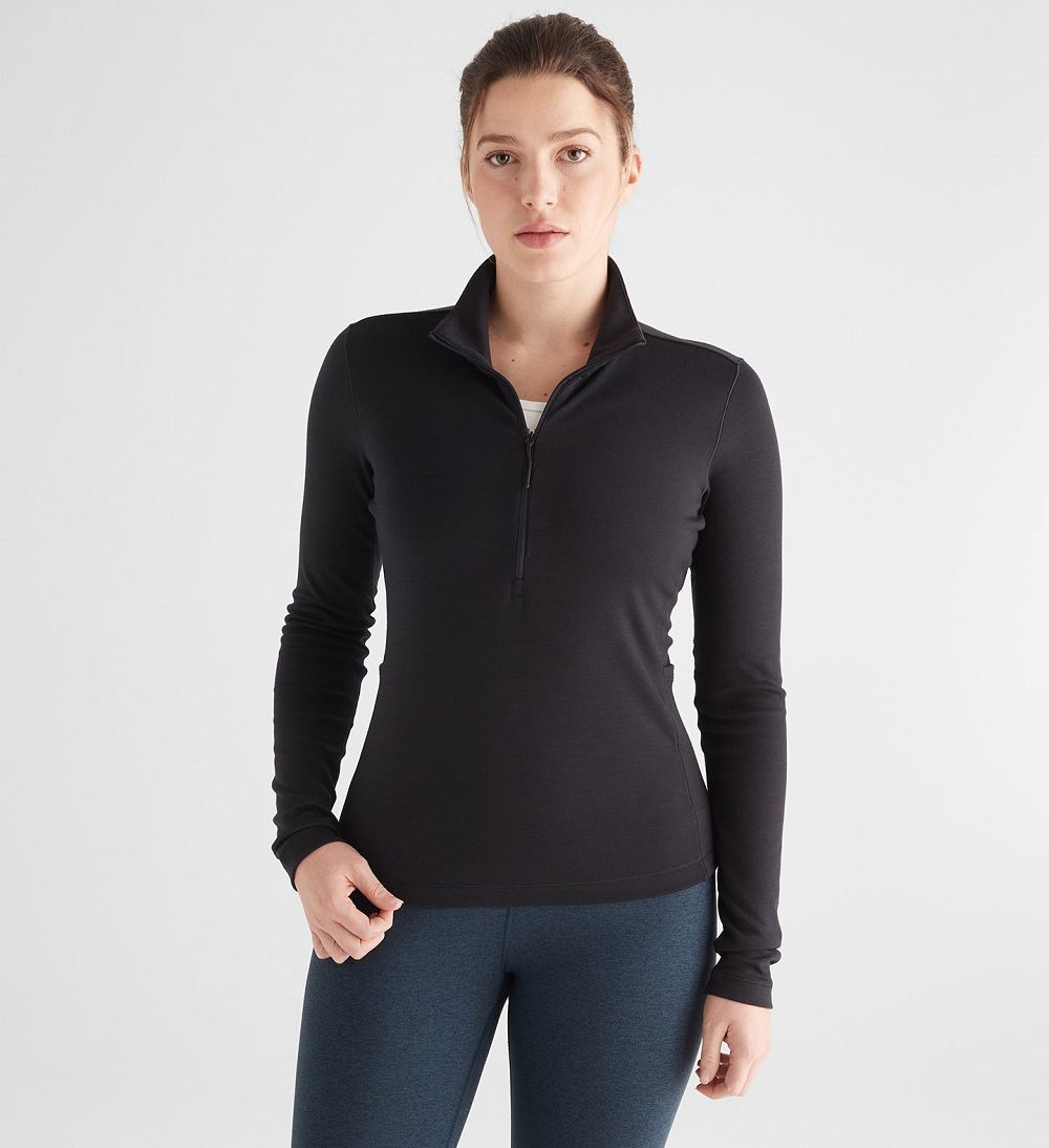 Women NOBULL Blended Merino Wool 1/4 Zip Pullover Black | XPBWV-7801