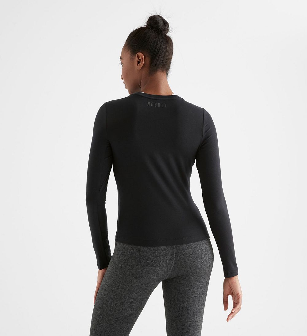 Women NOBULL Blended Merino Wool Long Sleeve T-Shirt Black | LKDHI-4693