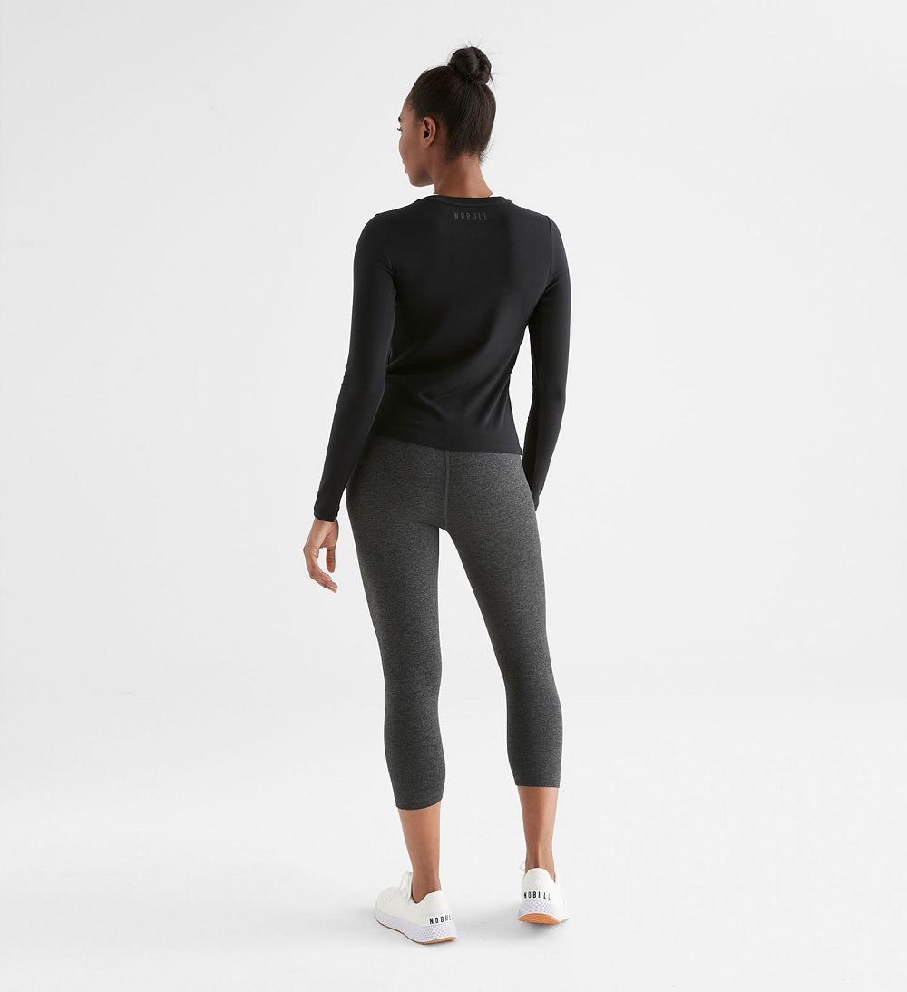 Women NOBULL Blended Merino Wool Long Sleeve T-Shirt Black | LKDHI-4693