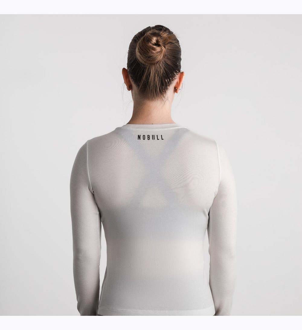 Women NOBULL Blended Merino Wool Long Sleeve T-Shirt White | OAKHT-0593