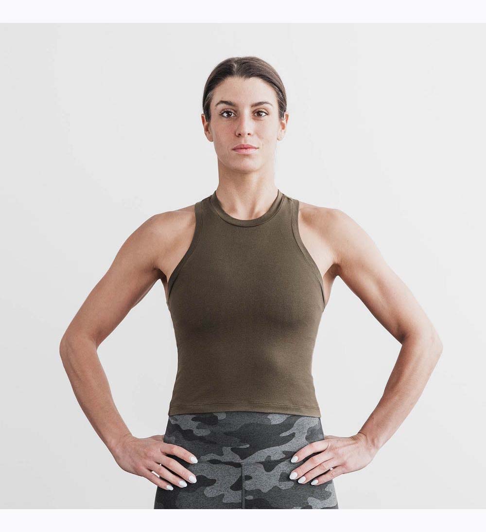 Women NOBULL Blended Merino Wool Tanks Army Green | PUGSF-4130