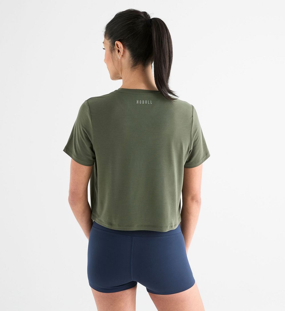 Women NOBULL Boxy T-Shirt Dark Green | AZKDN-3579