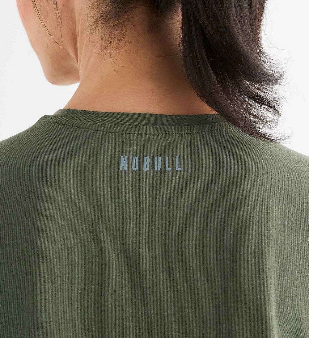 Women NOBULL Boxy T-Shirt Dark Green | AZKDN-3579