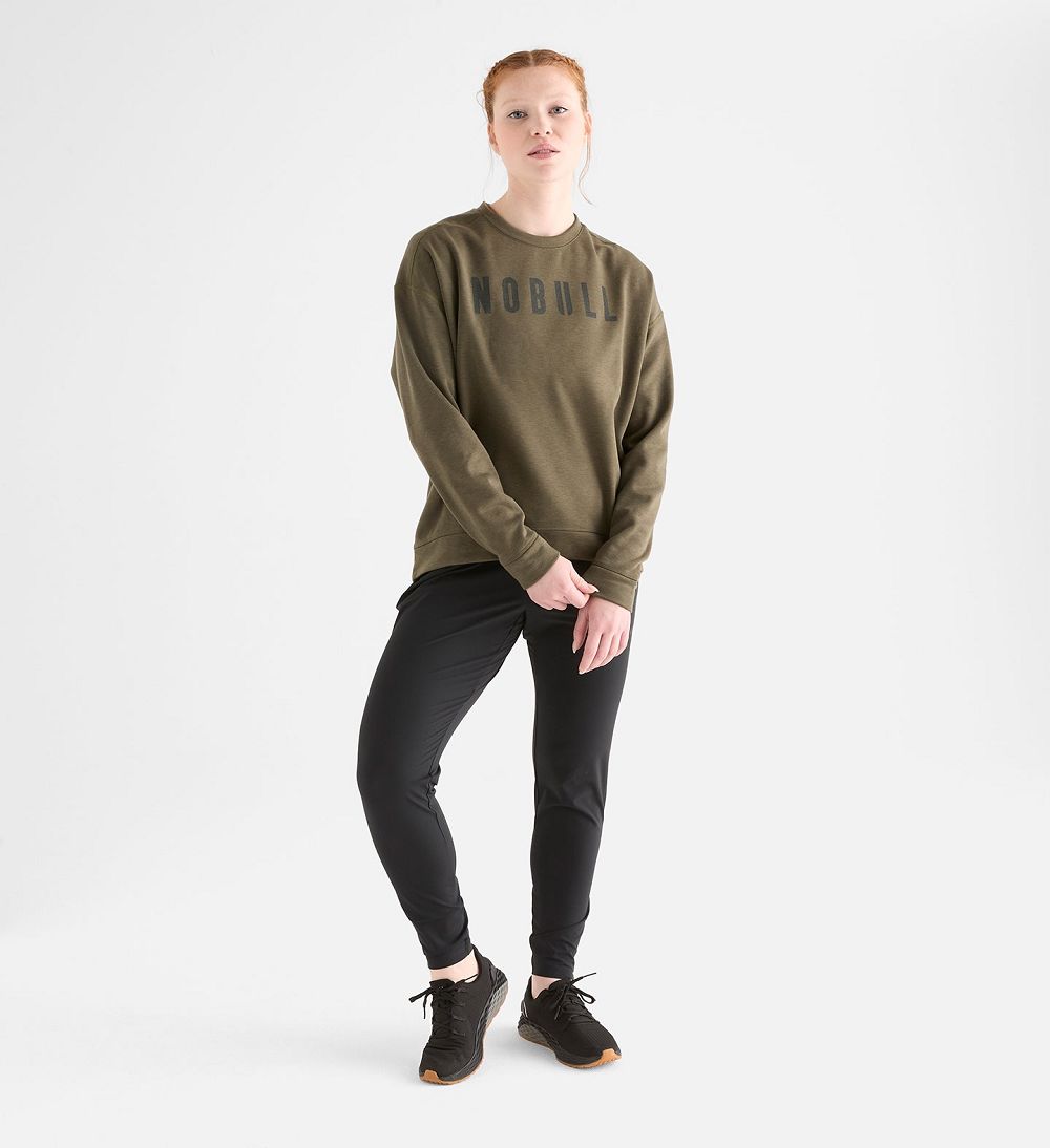 Women NOBULL Crew Sweatshirt Army Green | QDFCO-4960