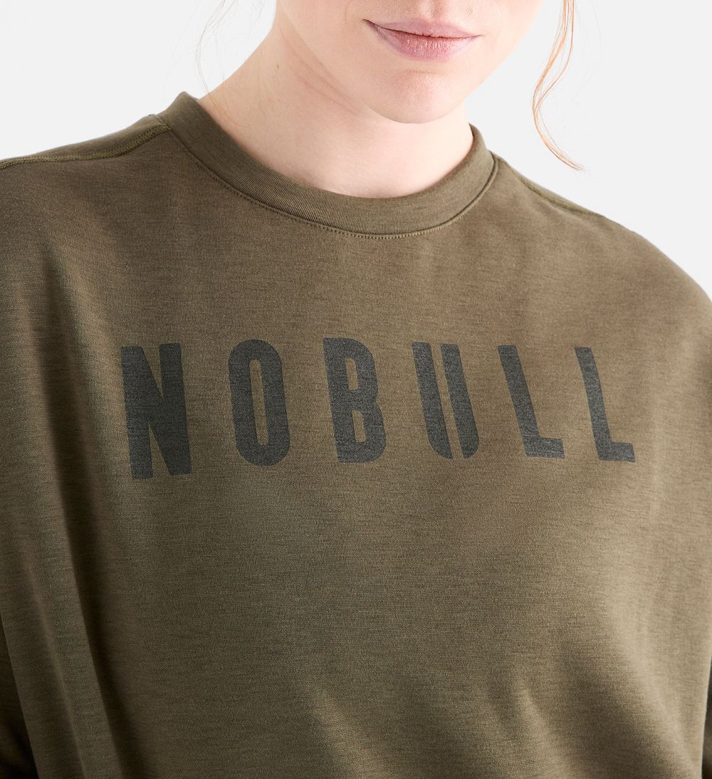 Women NOBULL Crew Sweatshirt Army Green | QDFCO-4960