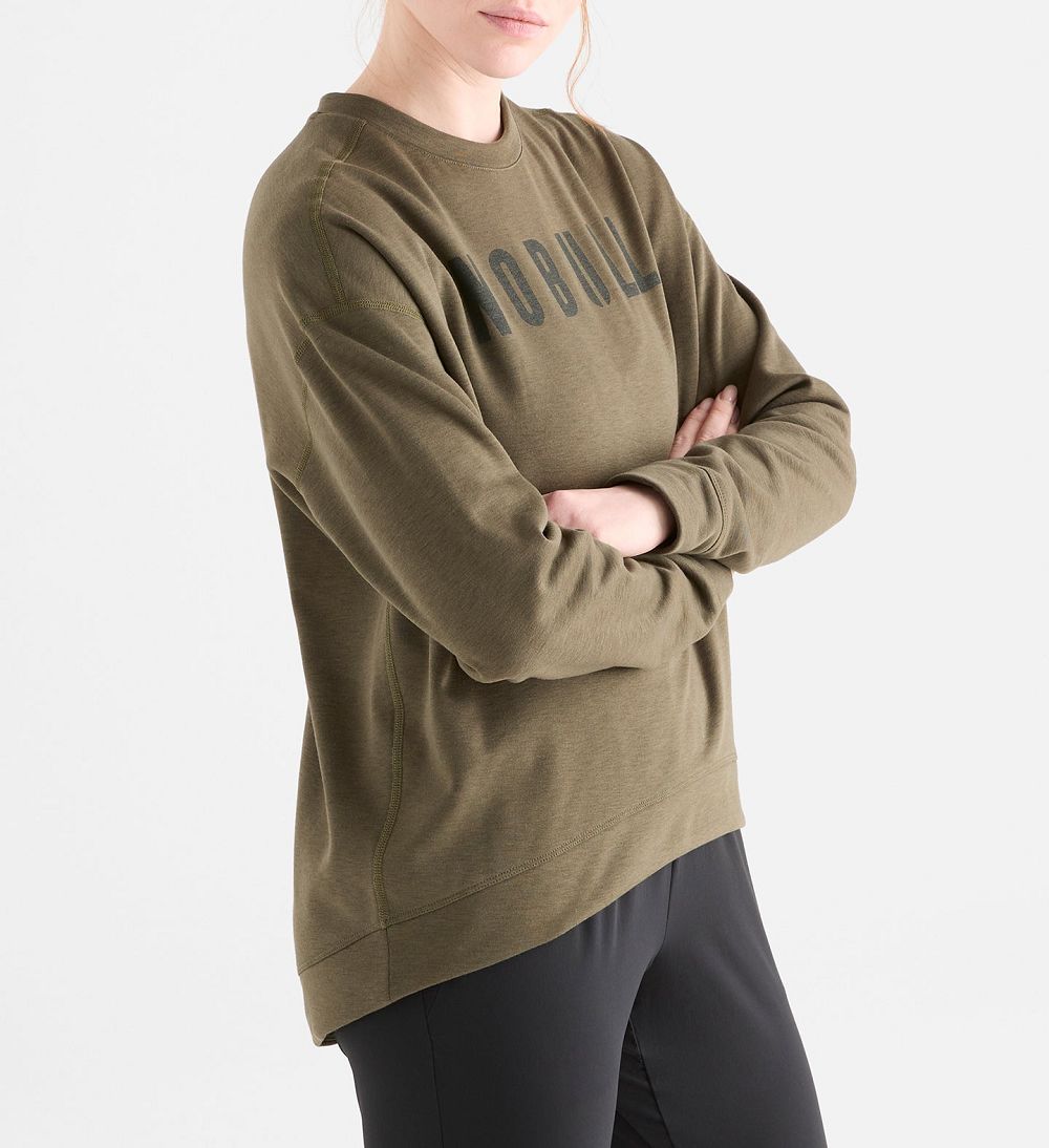 Women NOBULL Crew Sweatshirt Army Green | QDFCO-4960