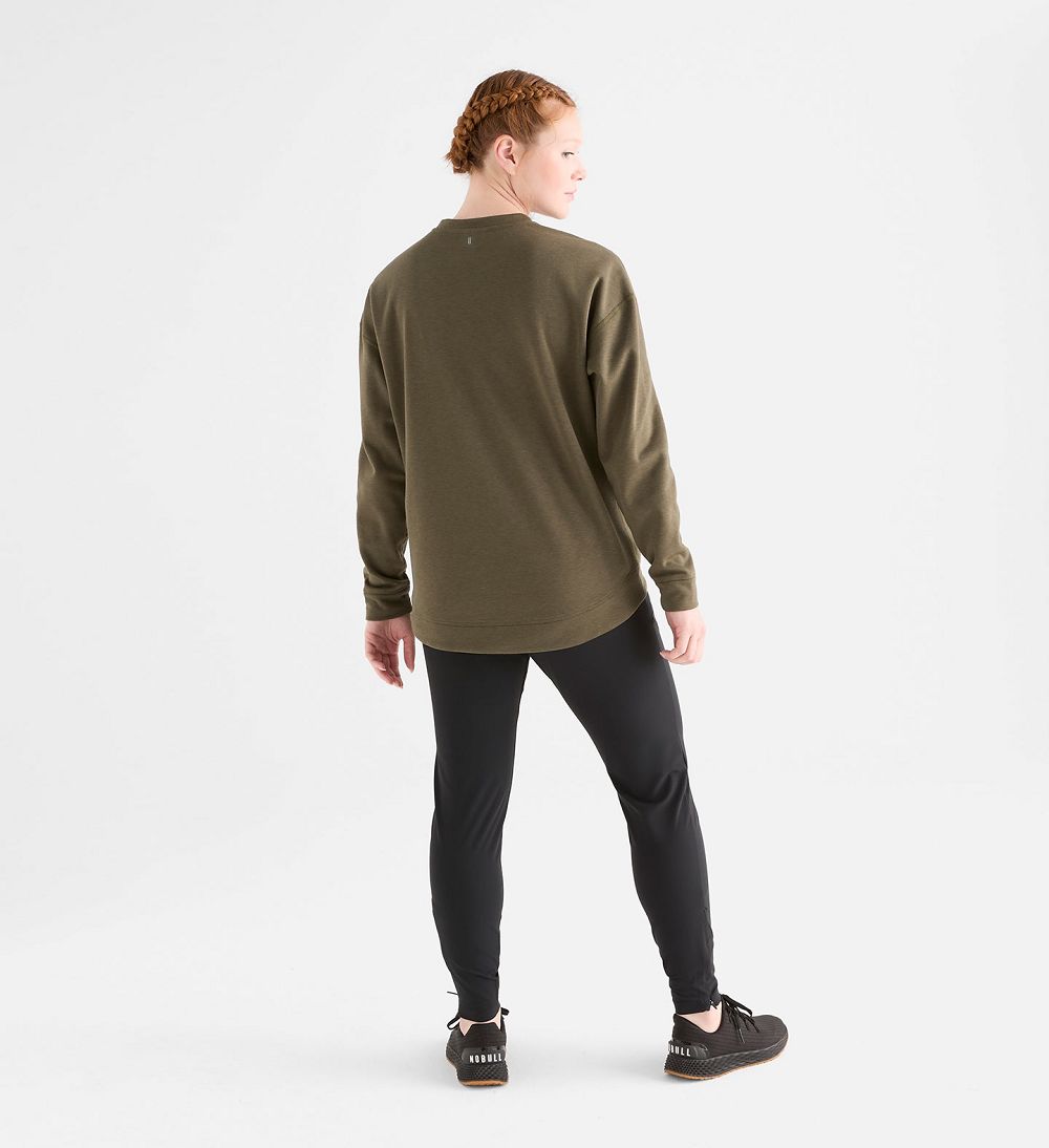 Women NOBULL Crew Sweatshirt Army Green | QDFCO-4960