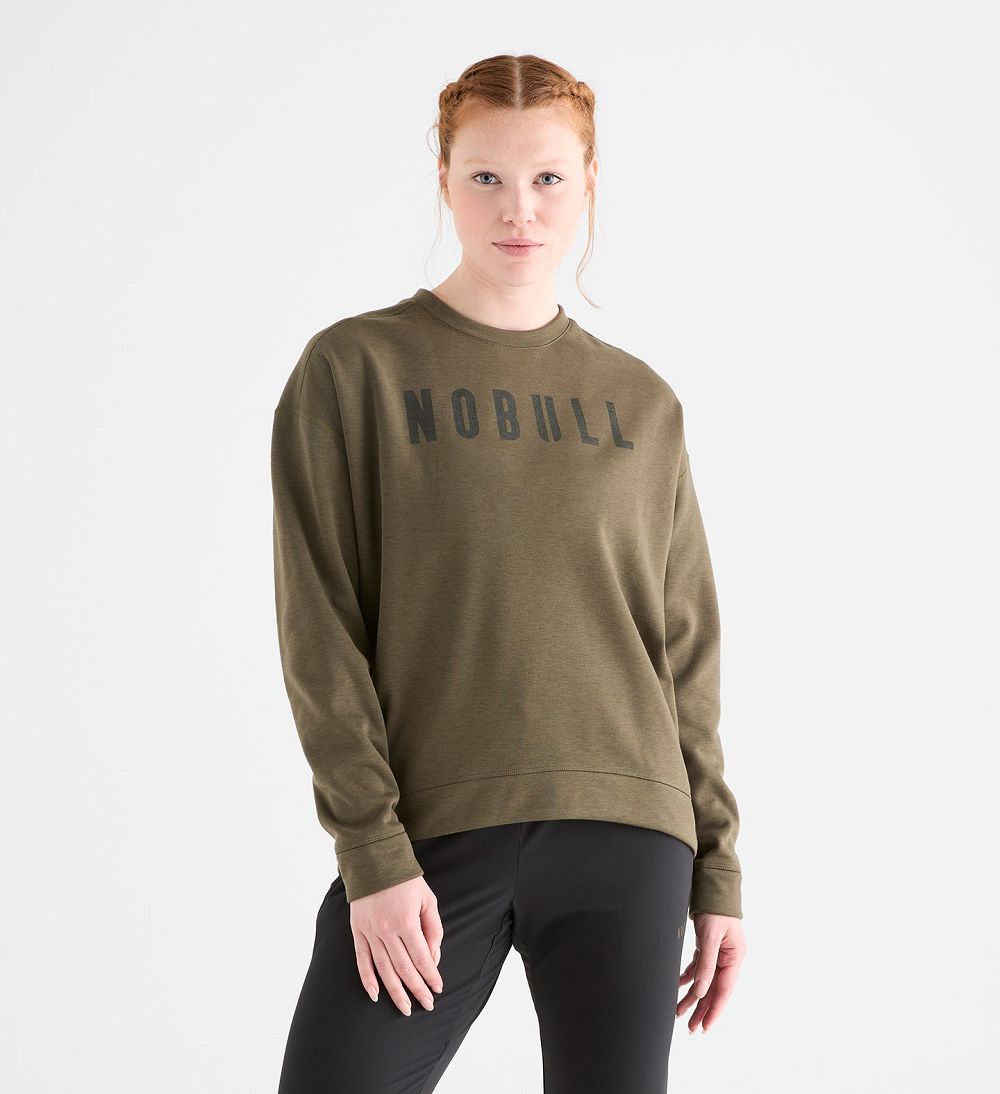 Women NOBULL Crew Sweatshirt Army Green | QDFCO-4960