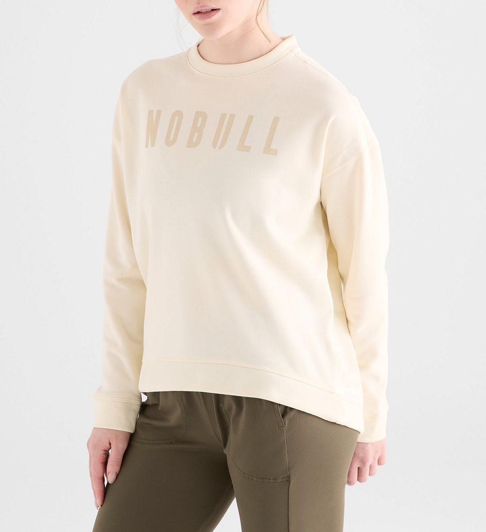 Women NOBULL Crew Sweatshirt Ivory | XHRVW-3678