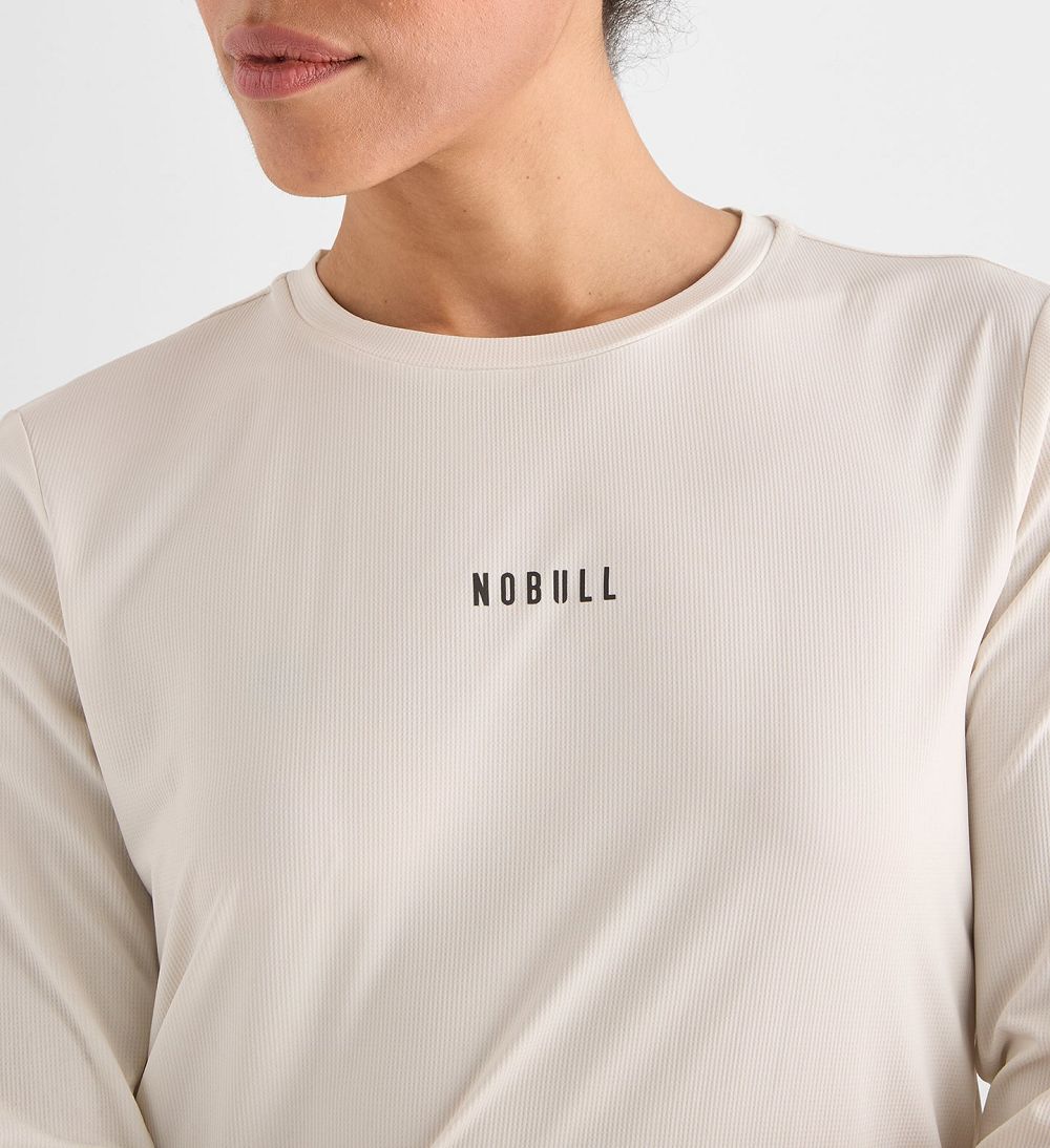 Women NOBULL Deltapeak® Micro Textured Long-Sleeve T-Shirt White | WPAEU-8674