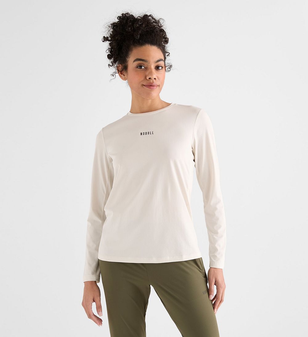 Women NOBULL Deltapeak® Micro Textured Long-Sleeve T-Shirt White | WPAEU-8674