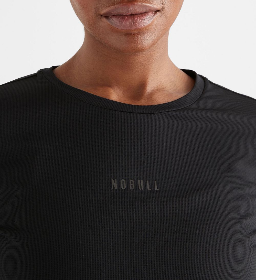 Women NOBULL Deltapeak® Micro Textured Long-Sleeve T-Shirt Black | CFVTM-9462