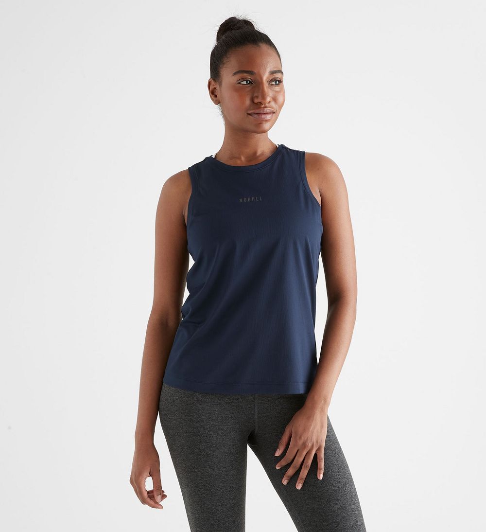 Women NOBULL Deltapeak® Micro Textured Tanks Night Navy | XJMUY-5248