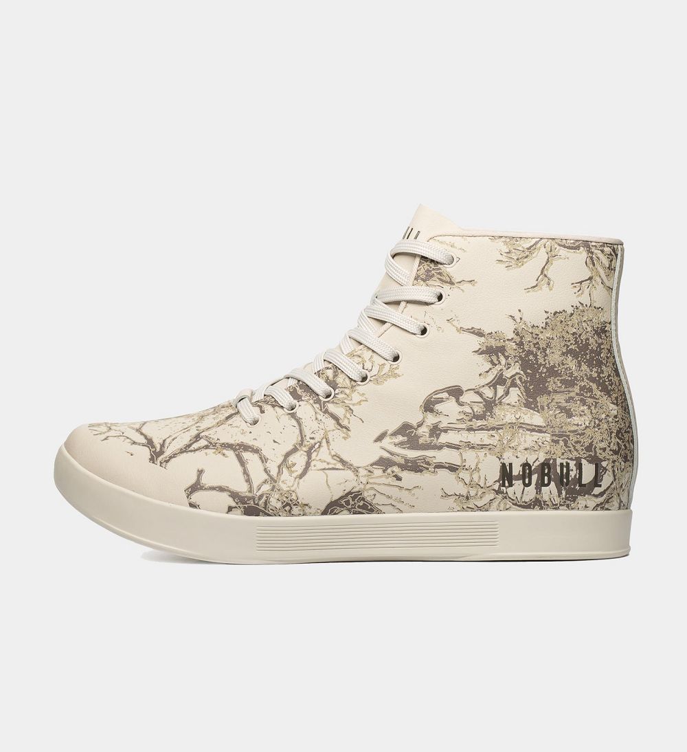 Women NOBULL Floral High-Top Leather Training Shoes Ivory Mint Thorn | EPJCK-2801