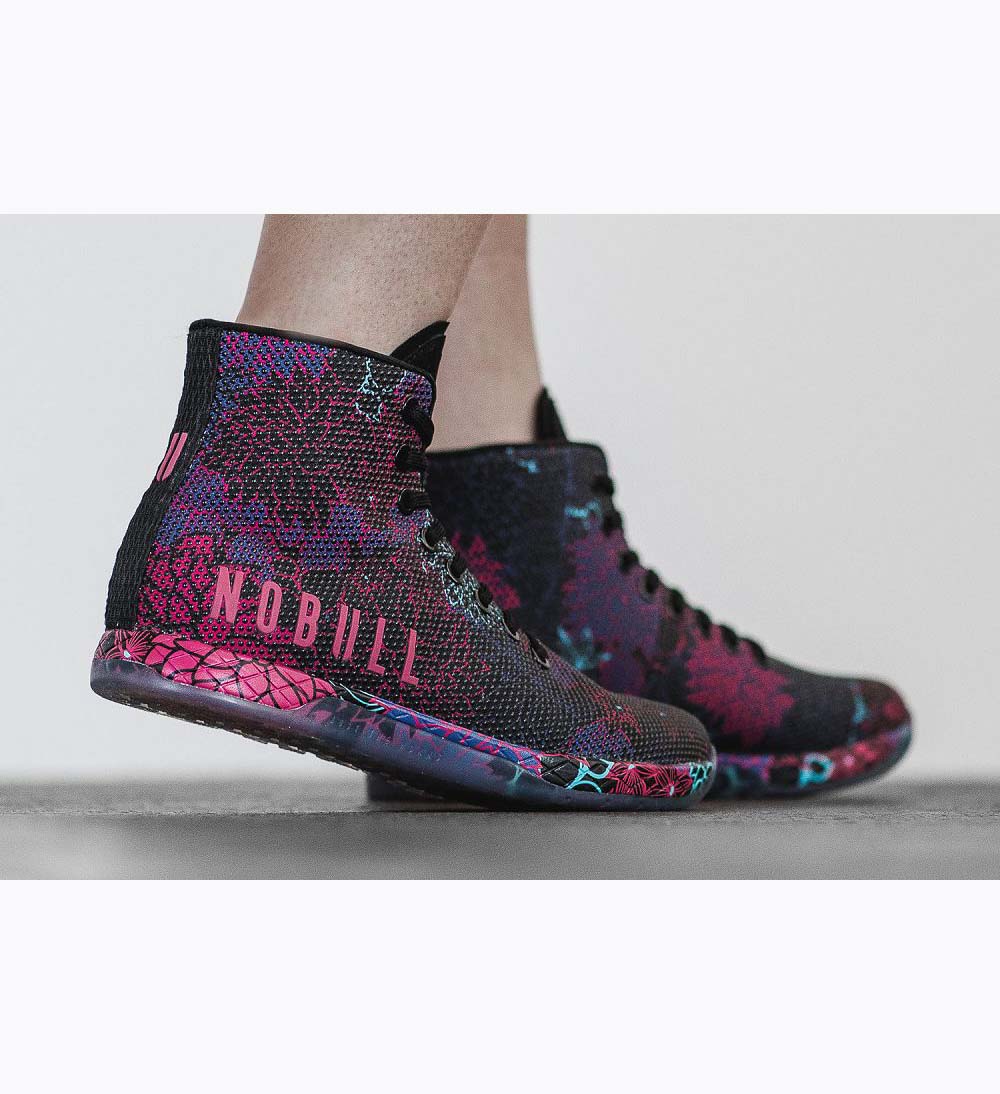 Women NOBULL Floral High-Top Training Shoes Black Blue | SGXTW-0724