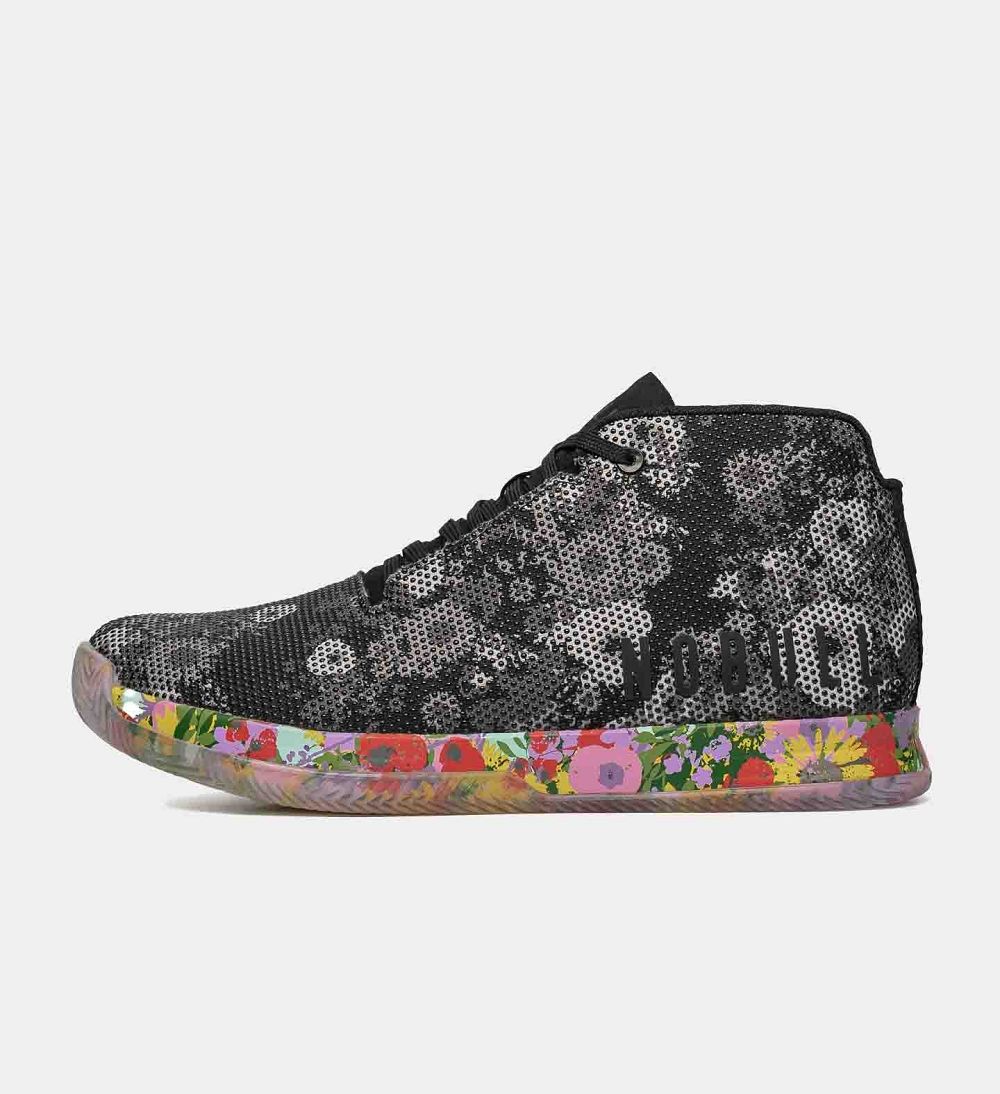 Women NOBULL Floral Mid Court Training Shoes Black Multi | IVXRD-1083