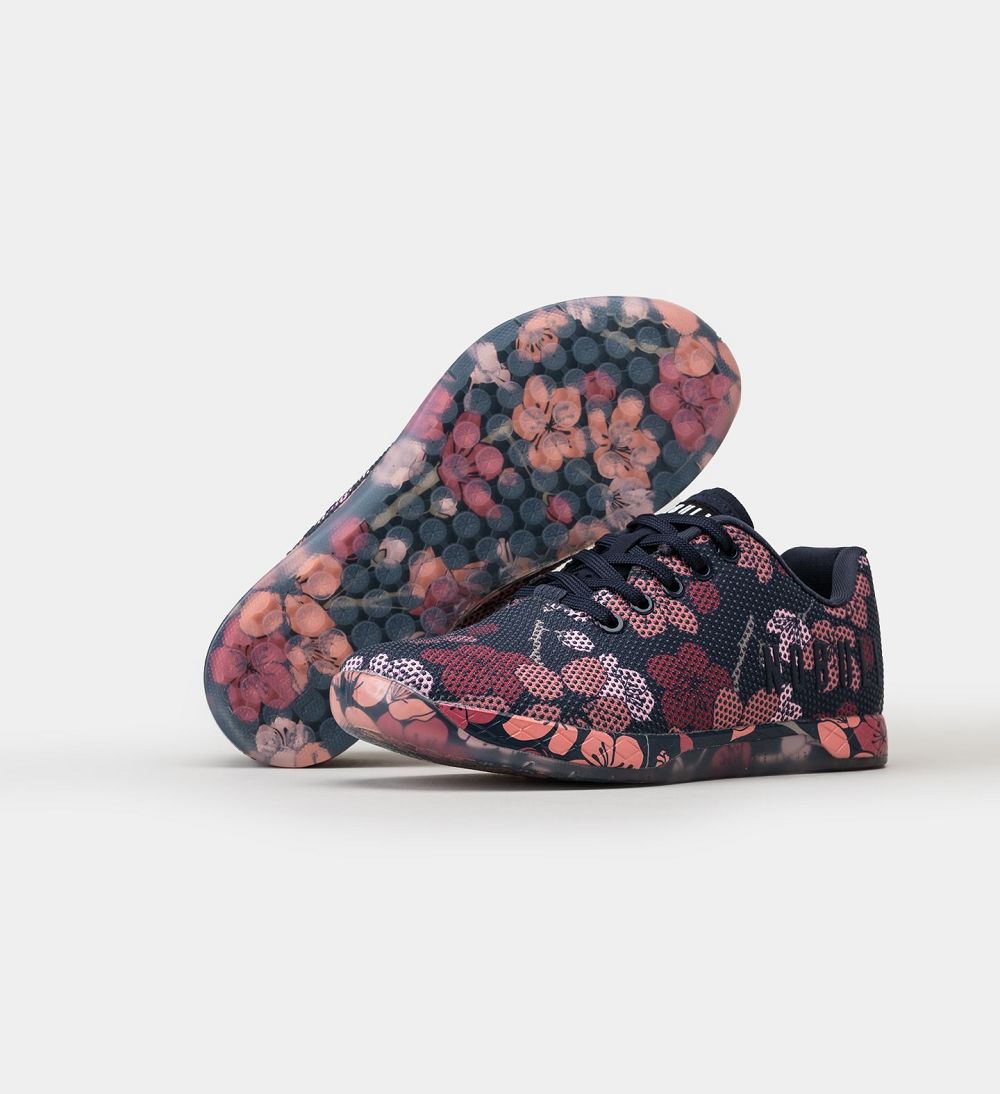 Women NOBULL Floral OUTWORK Training Shoes Navy Cherry Blossom | WMZYQ-8372