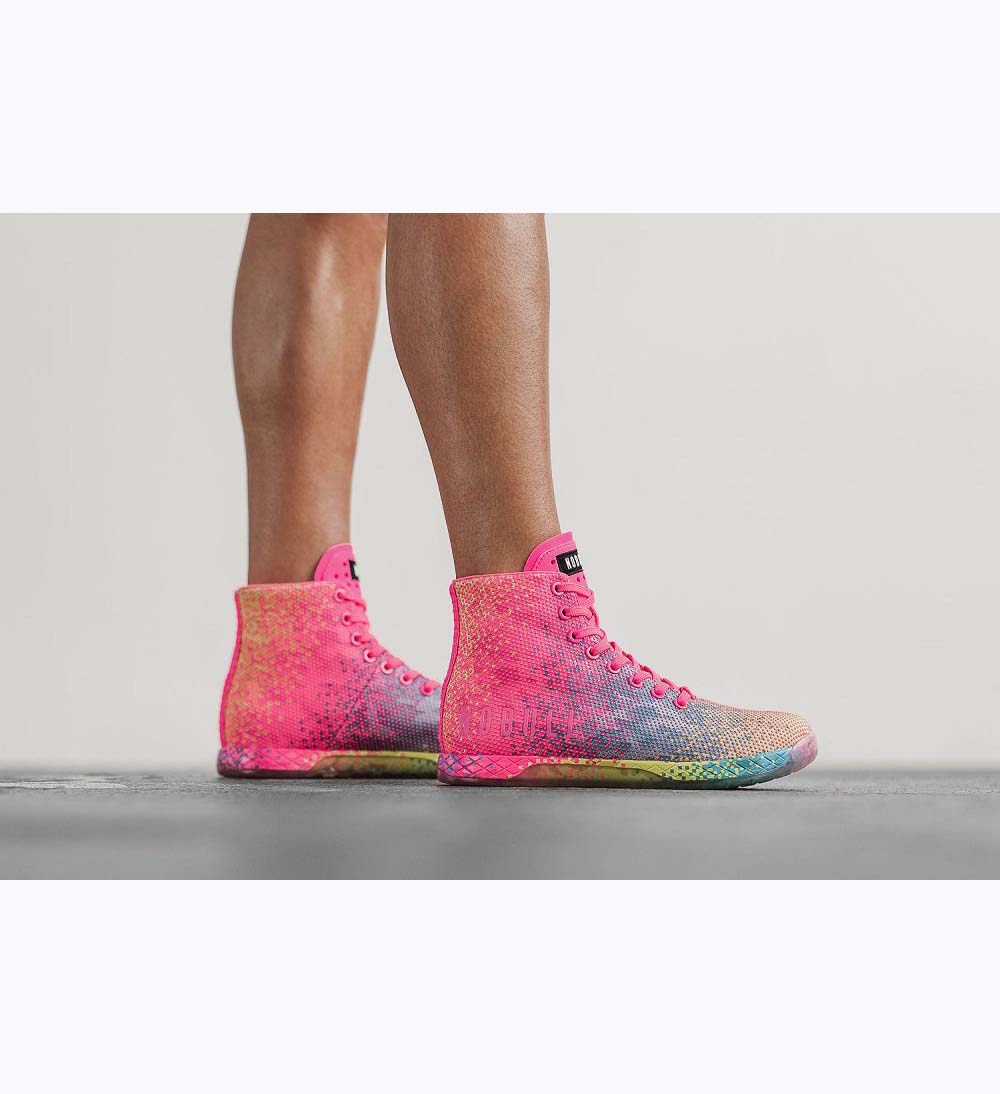 Women NOBULL Glitch High-Top OUTWORK Training Shoes Neon Pink Glitch | ZGPQS-9235