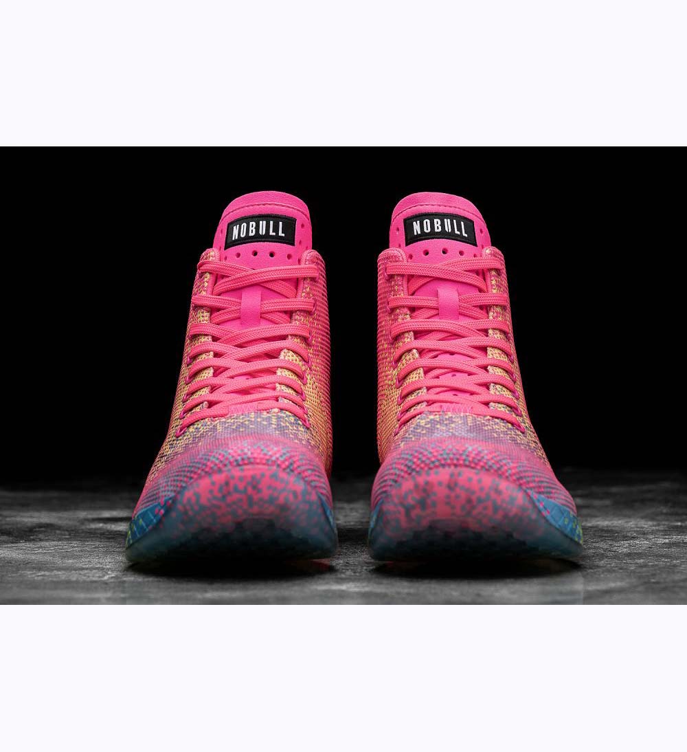 Women NOBULL Glitch High-Top OUTWORK Training Shoes Neon Pink Glitch | ZGPQS-9235