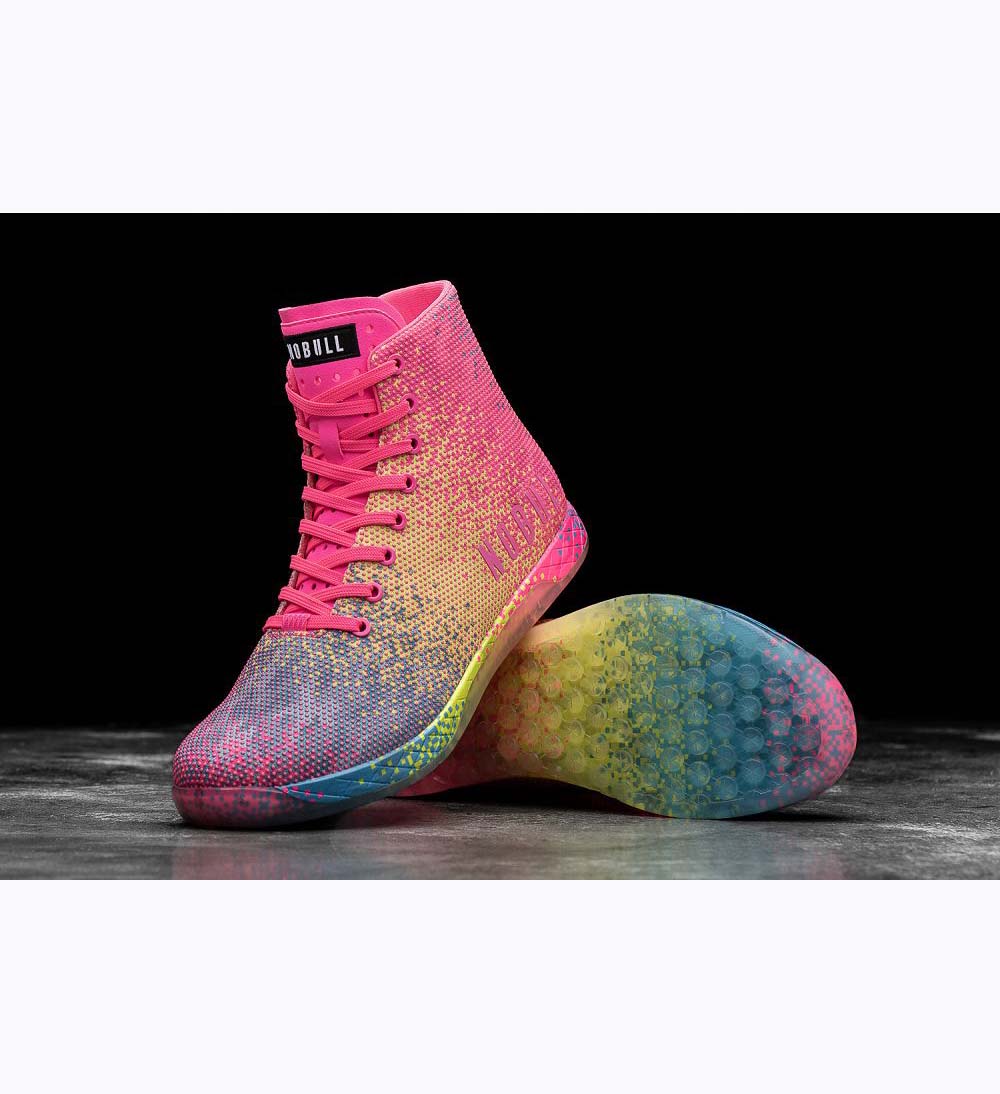 Women NOBULL Glitch High-Top OUTWORK Training Shoes Neon Pink Glitch | ZGPQS-9235