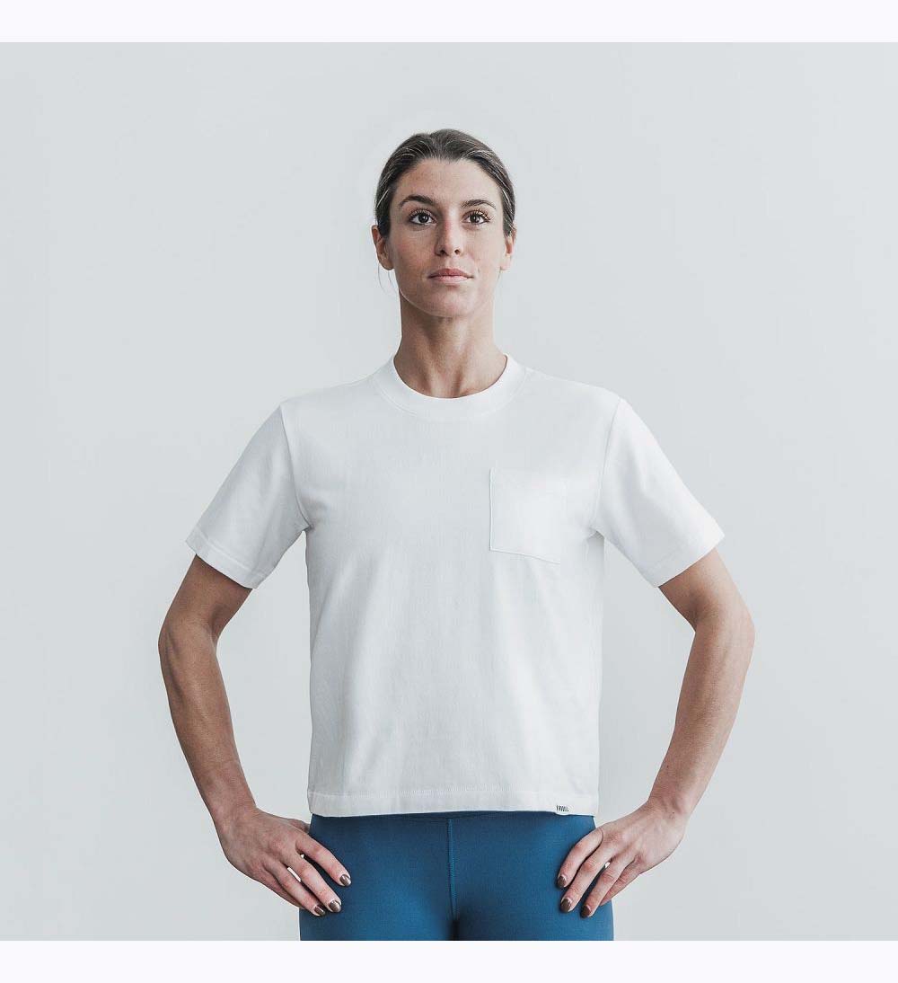 Women NOBULL Heavyweight Pocket Boxy T-Shirt White | HUETN-5624