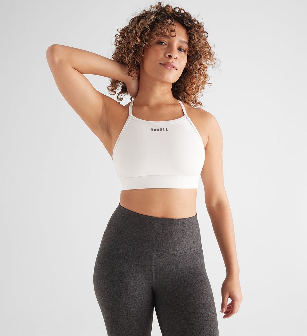 Women NOBULL High-Neck Sports Bra White | ZRKCD-6859